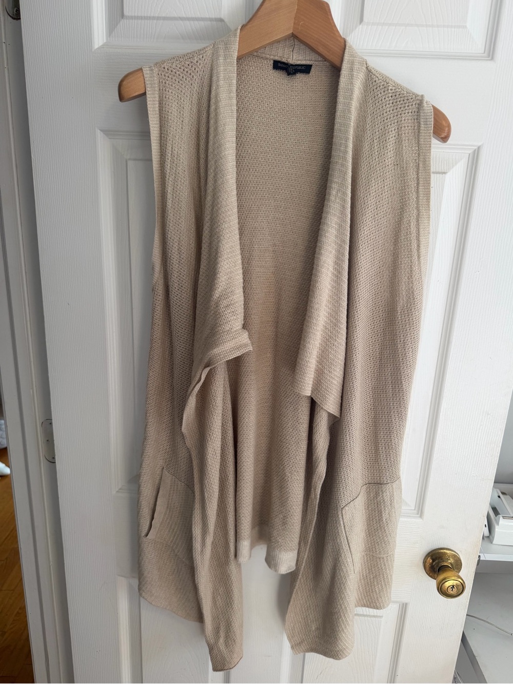 Banana Republic Factory Sleeveless Draped Cardigan Sweater Vest Beige Tan XS